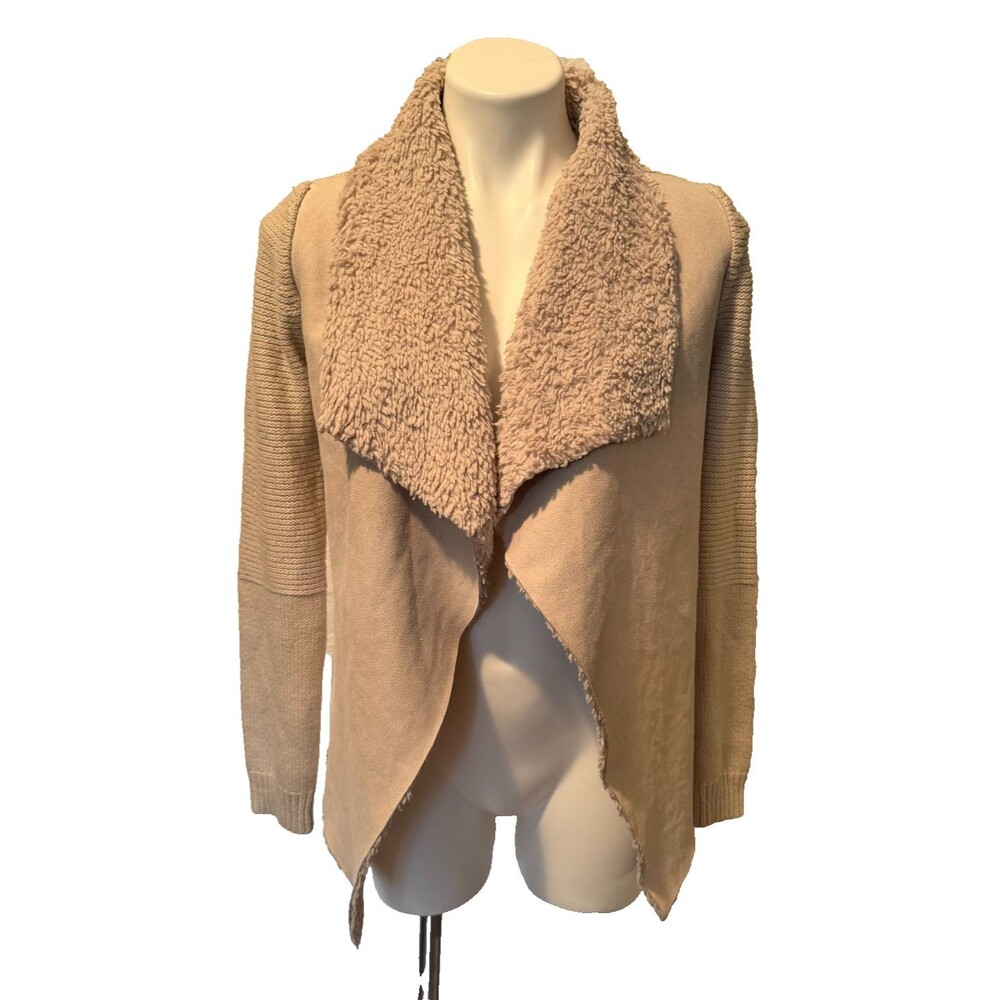 Cabincore Boho-Chic Cozy Mixed Media Open Cardigan Romeo & Juliet Couture Tan XS